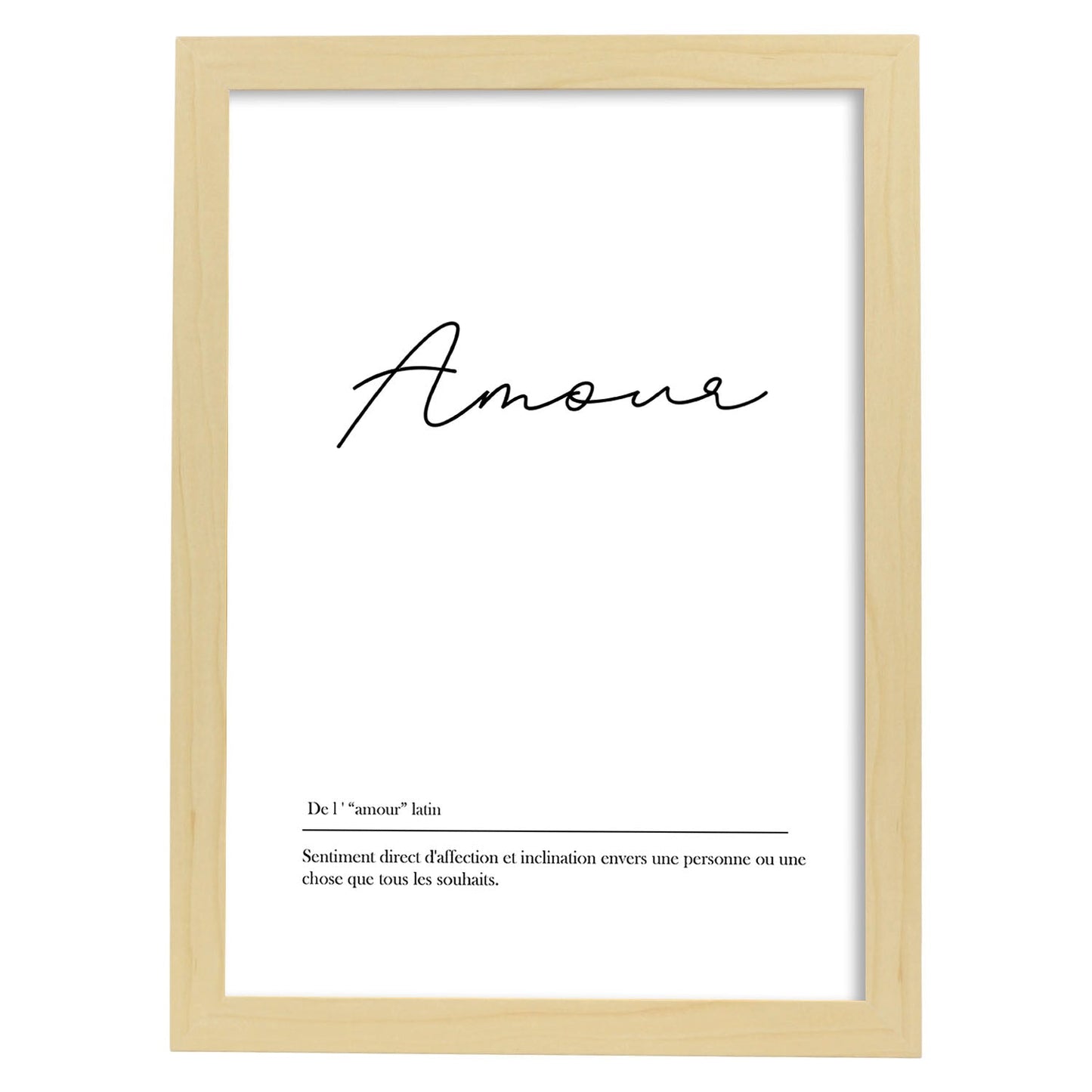 Poster con palabras en francés. Lámina Amour con definición y fondo blanco.-Artwork-Nacnic-A3-Marco Madera clara-Nacnic Estudio SL