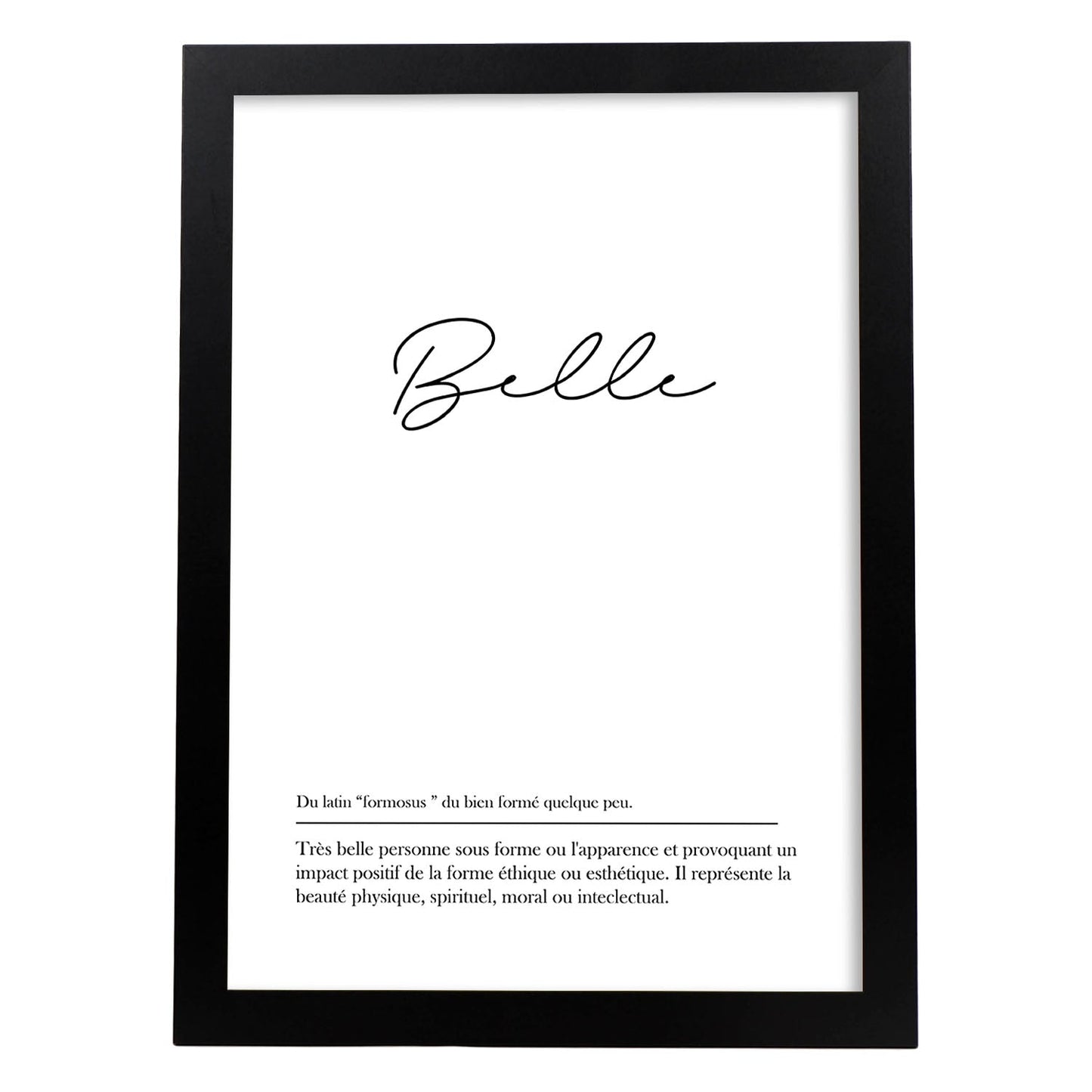 Poster con palabras en francés. Lámina Belle con definición y fondo blanco.-Artwork-Nacnic-A3-Marco Negro-Nacnic Estudio SL