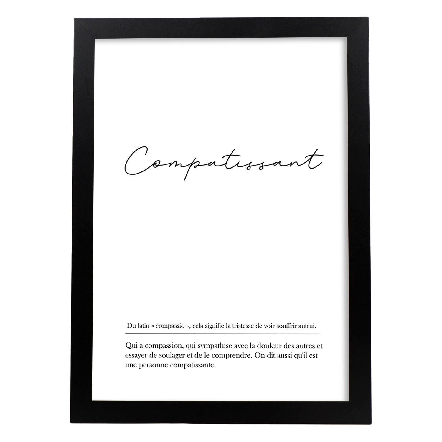 Poster con palabras en francés. Lámina Compartissant con definición y fondo blanco.-Artwork-Nacnic-A3-Marco Negro-Nacnic Estudio SL