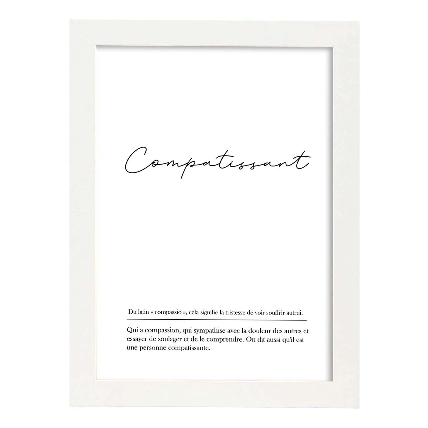 Poster con palabras en francés. Lámina Compartissant con definición y fondo blanco.-Artwork-Nacnic-A4-Marco Blanco-Nacnic Estudio SL