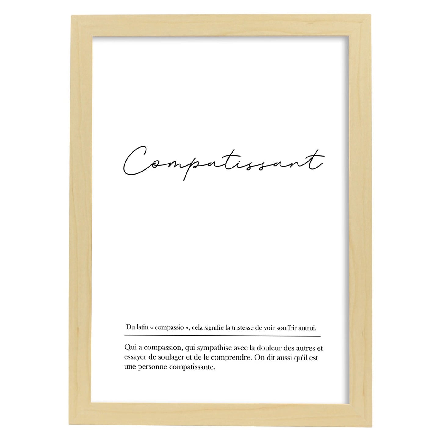 Poster con palabras en francés. Lámina Compartissant con definición y fondo blanco.-Artwork-Nacnic-A4-Marco Madera clara-Nacnic Estudio SL