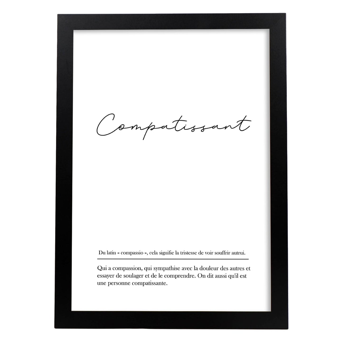 Poster con palabras en francés. Lámina Compartissant con definición y fondo blanco.-Artwork-Nacnic-A4-Marco Negro-Nacnic Estudio SL