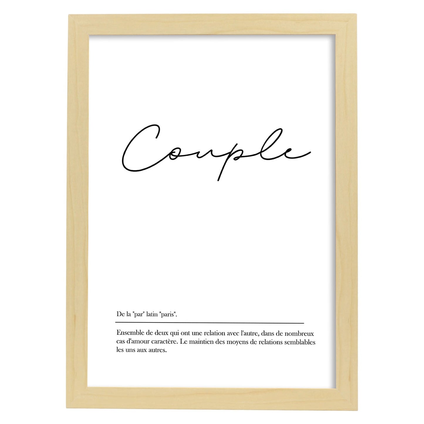 Poster con palabras en francés. Lámina Couple con definición y fondo blanco.-Artwork-Nacnic-A3-Marco Madera clara-Nacnic Estudio SL