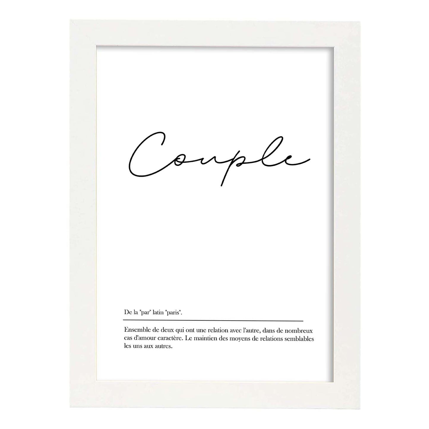 Poster con palabras en francés. Lámina Couple con definición y fondo blanco.-Artwork-Nacnic-A4-Marco Blanco-Nacnic Estudio SL