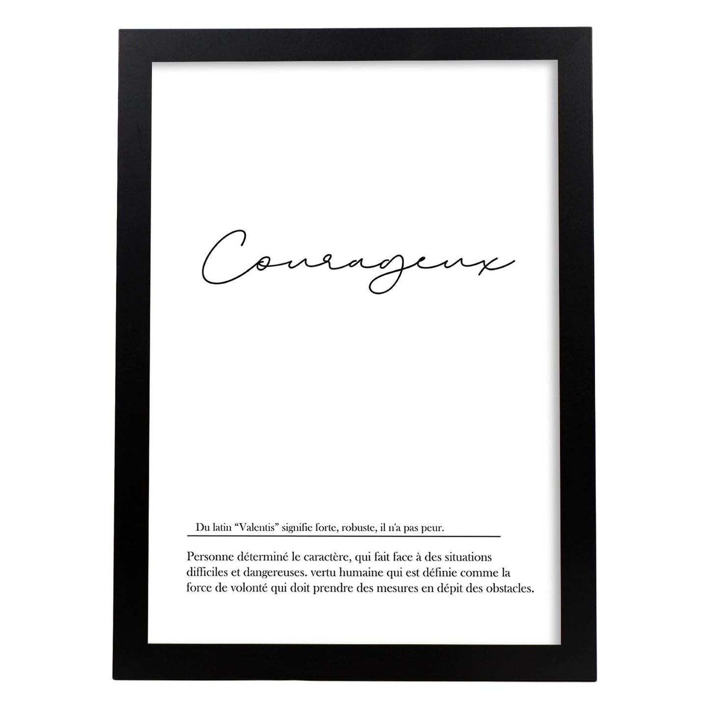 Poster con palabras en francés. Lámina Courageux con definición y fondo blanco.-Artwork-Nacnic-A4-Marco Negro-Nacnic Estudio SL