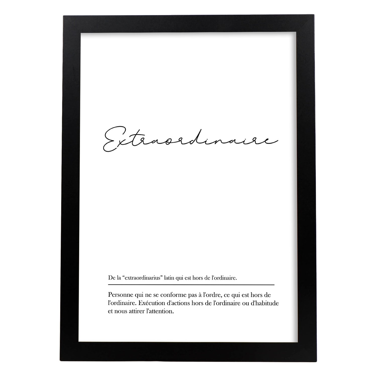 Poster con palabras en francés. Lámina Extraordinaire con definición y fondo blanco.-Artwork-Nacnic-A3-Marco Negro-Nacnic Estudio SL