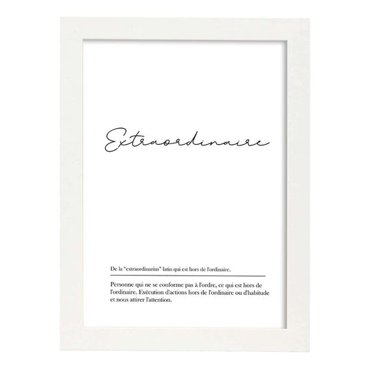Poster con palabras en francés. Lámina Extraordinaire con definición y fondo blanco.-Artwork-Nacnic-A4-Marco Blanco-Nacnic Estudio SL