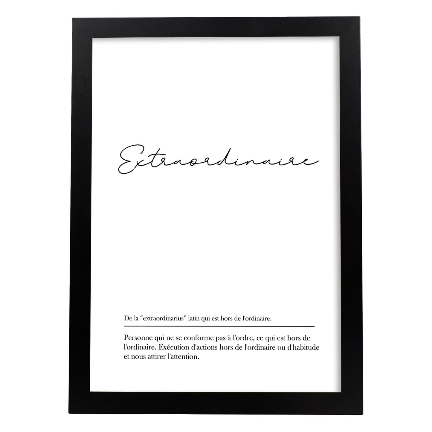 Poster con palabras en francés. Lámina Extraordinaire con definición y fondo blanco.-Artwork-Nacnic-A4-Marco Negro-Nacnic Estudio SL
