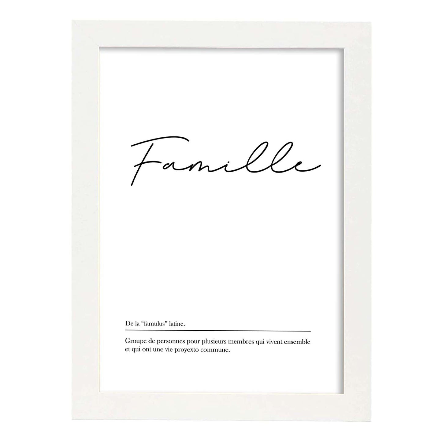 Poster con palabras en francés. Lámina Famille con definición y fondo blanco.-Artwork-Nacnic-A4-Marco Blanco-Nacnic Estudio SL