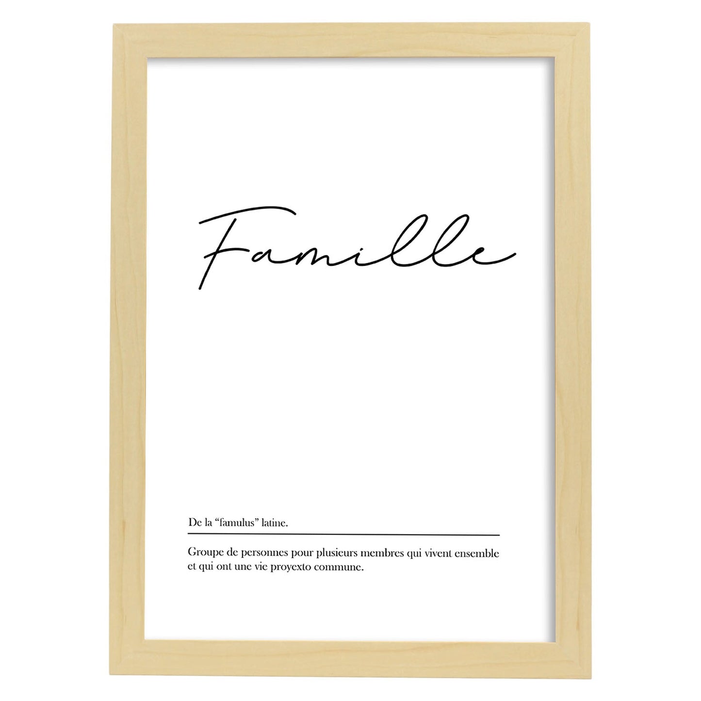 Poster con palabras en francés. Lámina Famille con definición y fondo blanco.-Artwork-Nacnic-A4-Marco Madera clara-Nacnic Estudio SL