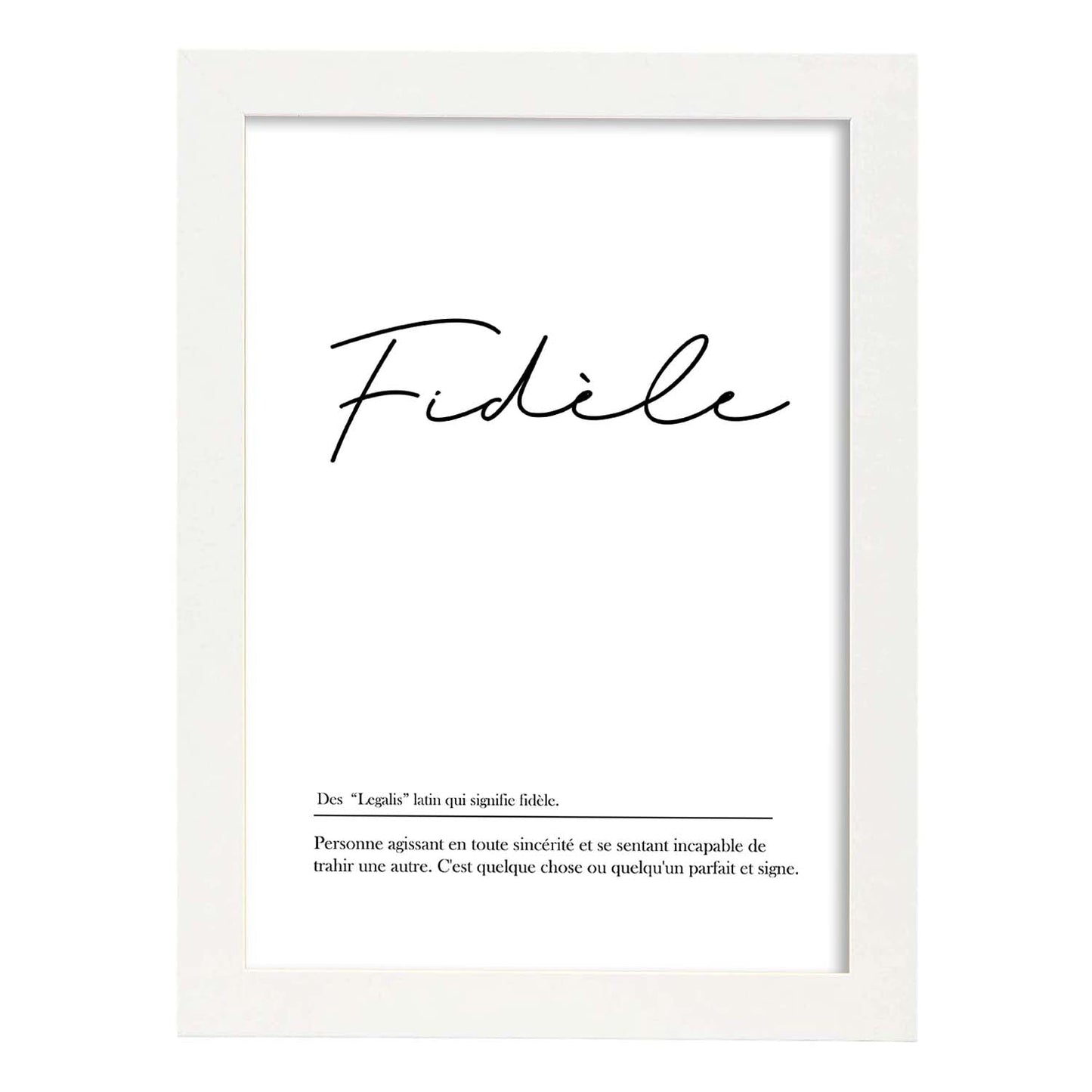 Poster con palabras en francés. Lámina Fidele con definición y fondo blanco.-Artwork-Nacnic-A3-Marco Blanco-Nacnic Estudio SL