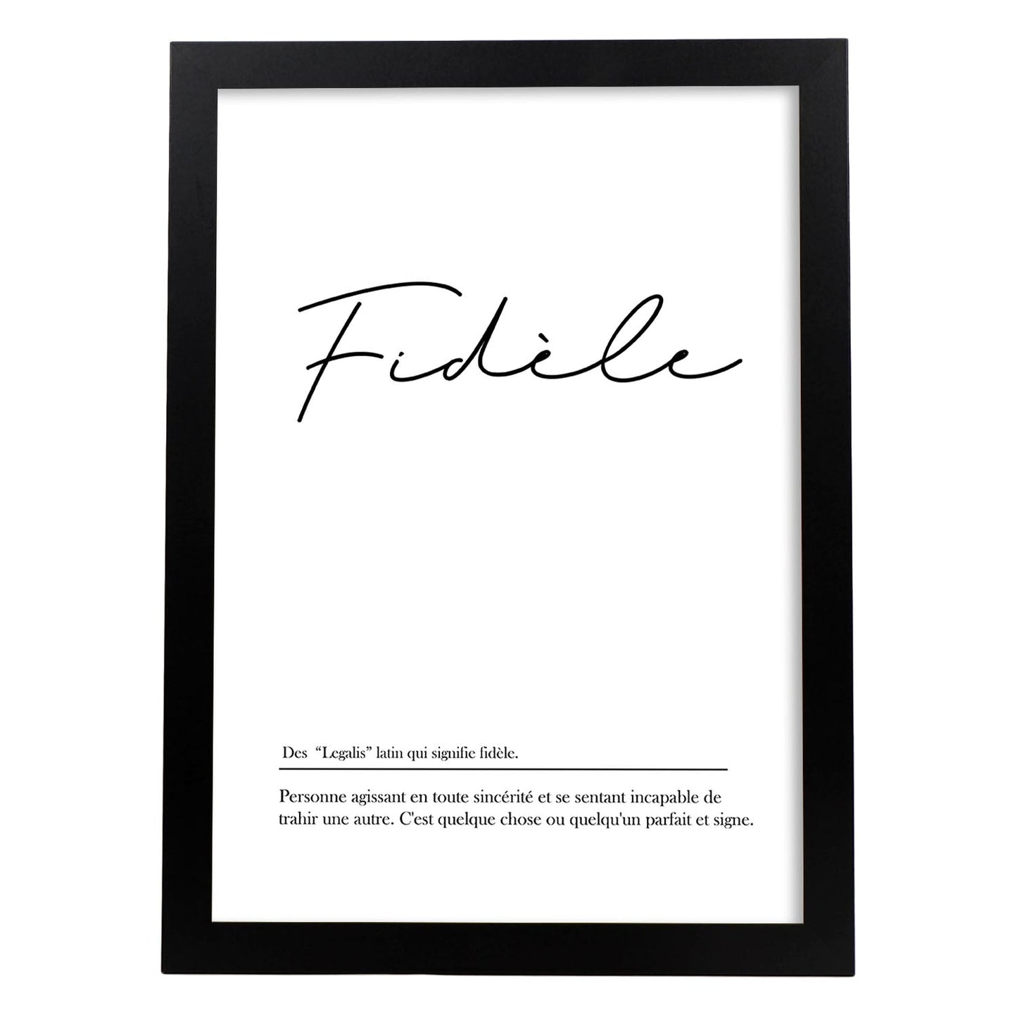 Poster con palabras en francés. Lámina Fidele con definición y fondo blanco.-Artwork-Nacnic-A4-Marco Negro-Nacnic Estudio SL