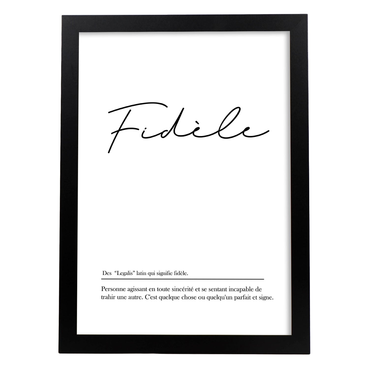 Poster con palabras en francés. Lámina Fidele con definición y fondo blanco.-Artwork-Nacnic-A4-Marco Negro-Nacnic Estudio SL