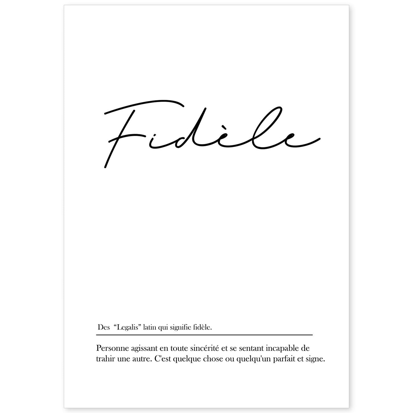 Poster con palabras en francés. Lámina Fidele con definición y fondo blanco.-Artwork-Nacnic-A4-Sin marco-Nacnic Estudio SL