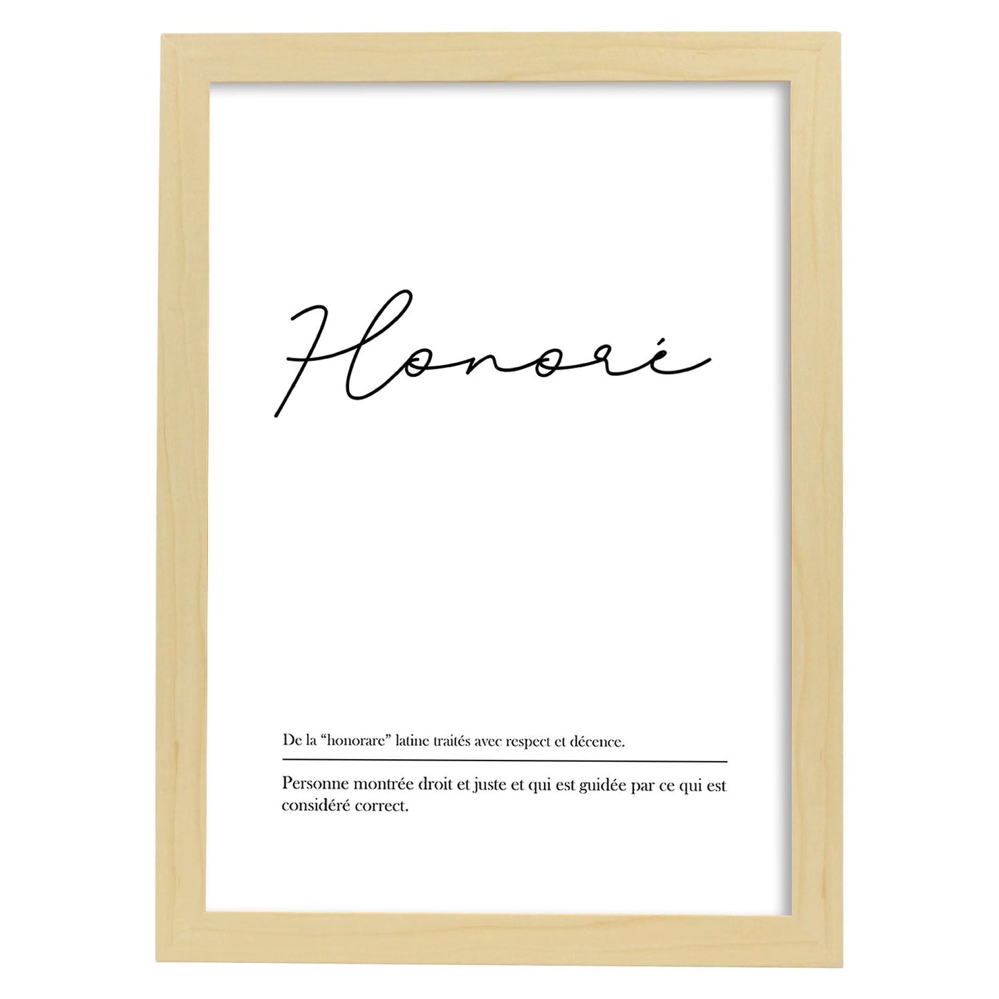 Poster con palabras en francés. Lámina Honore con definición y fondo blanco.-Artwork-Nacnic-A3-Marco Madera clara-Nacnic Estudio SL
