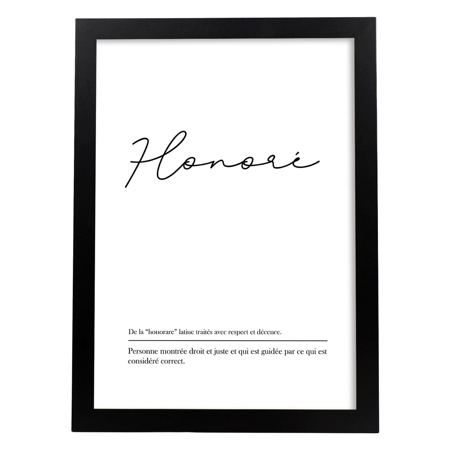 Poster con palabras en francés. Lámina Honore con definición y fondo blanco.-Artwork-Nacnic-A4-Marco Negro-Nacnic Estudio SL
