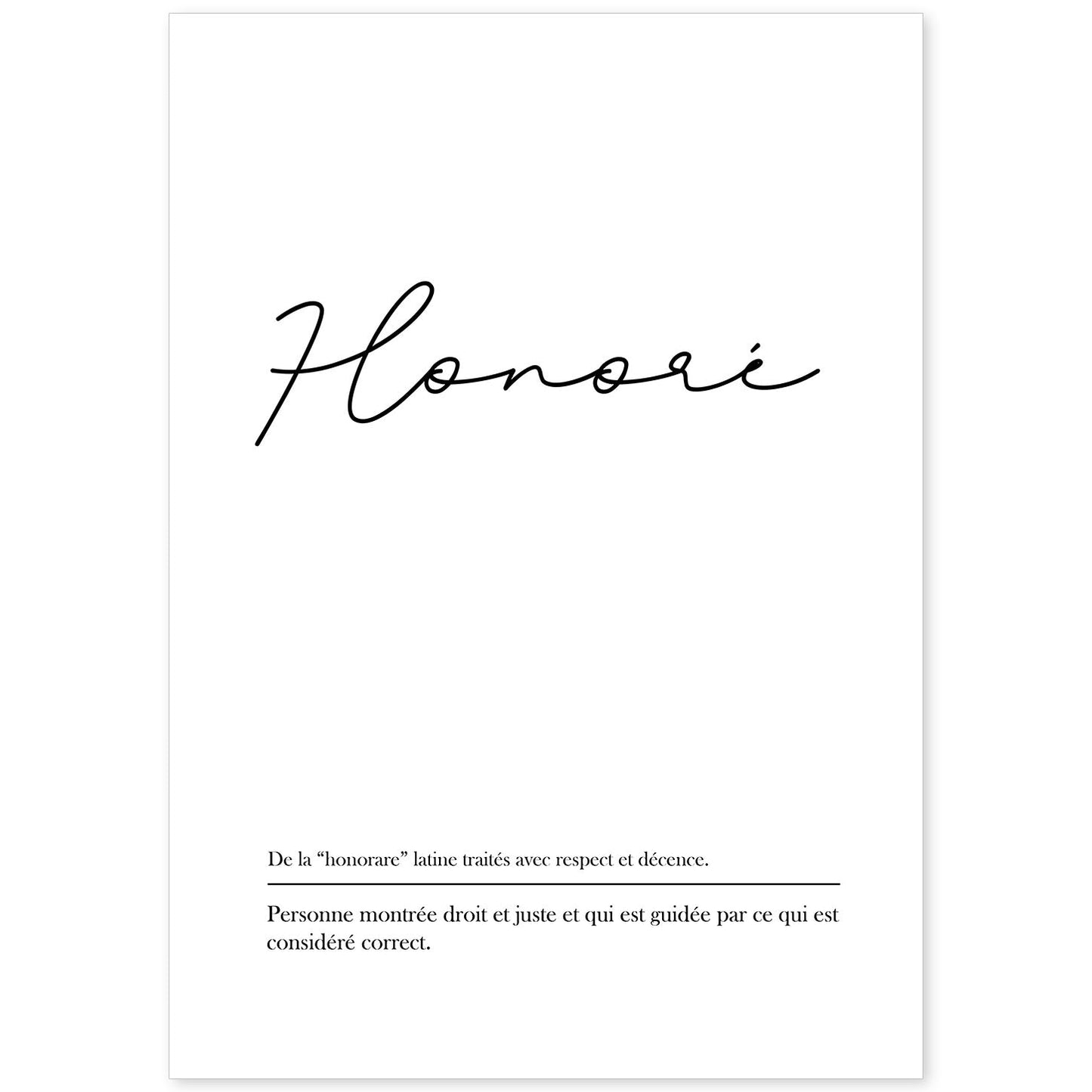 Poster con palabras en francés. Lámina Honore con definición y fondo blanco.-Artwork-Nacnic-A4-Sin marco-Nacnic Estudio SL