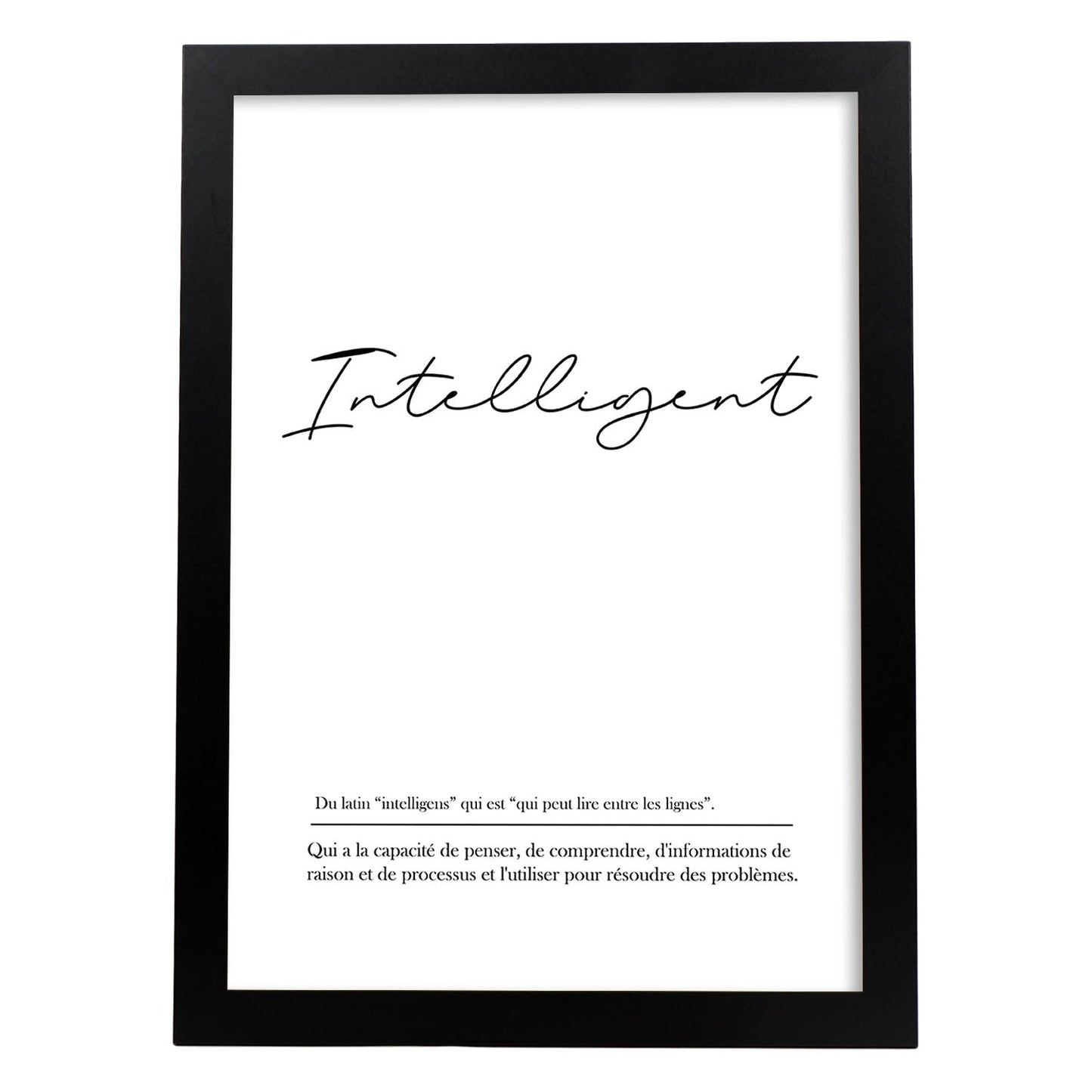 Poster con palabras en francés. Lámina Intelligent con definición y fondo blanco.-Artwork-Nacnic-A3-Marco Negro-Nacnic Estudio SL