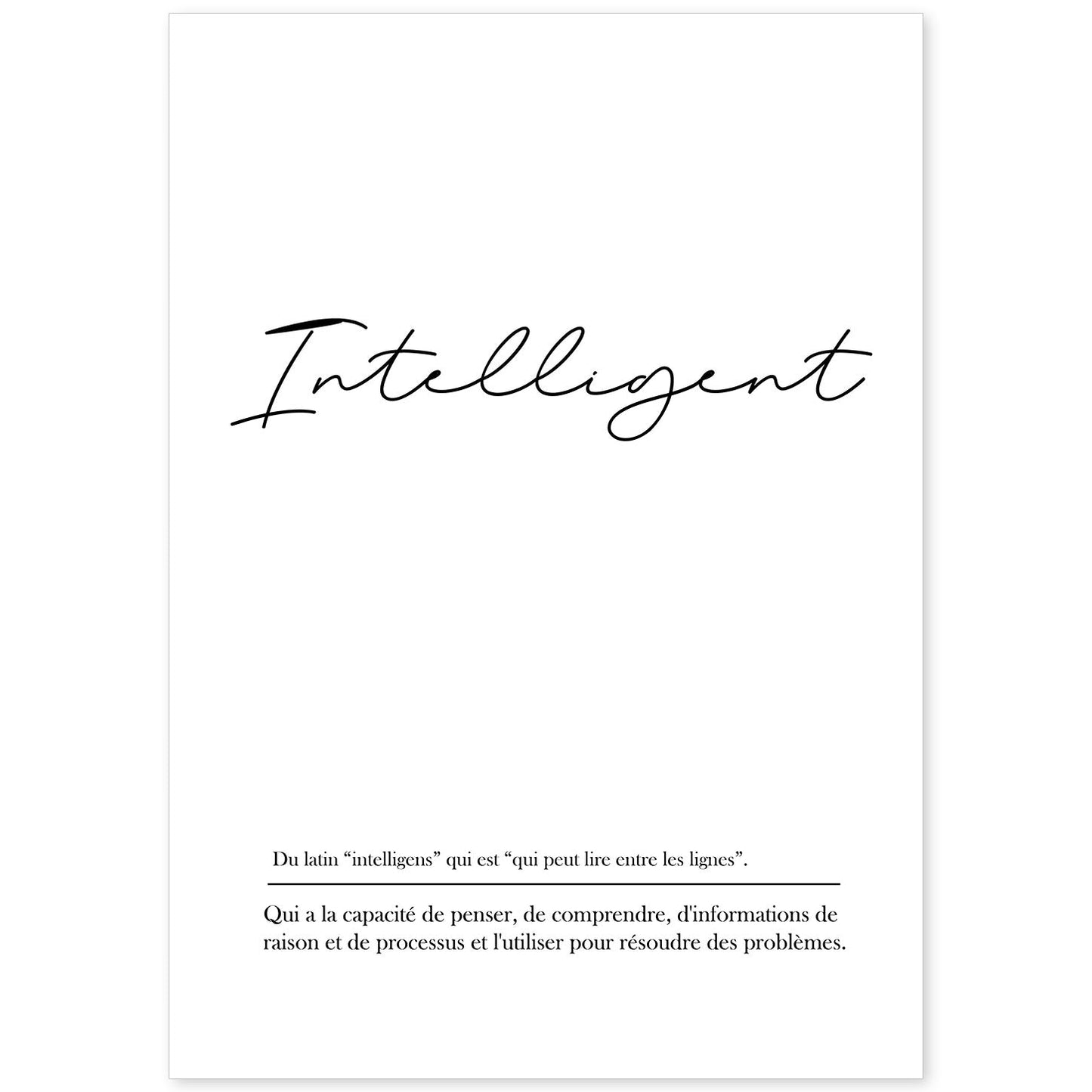 Poster con palabras en francés. Lámina Intelligent con definición y fondo blanco.-Artwork-Nacnic-A4-Sin marco-Nacnic Estudio SL