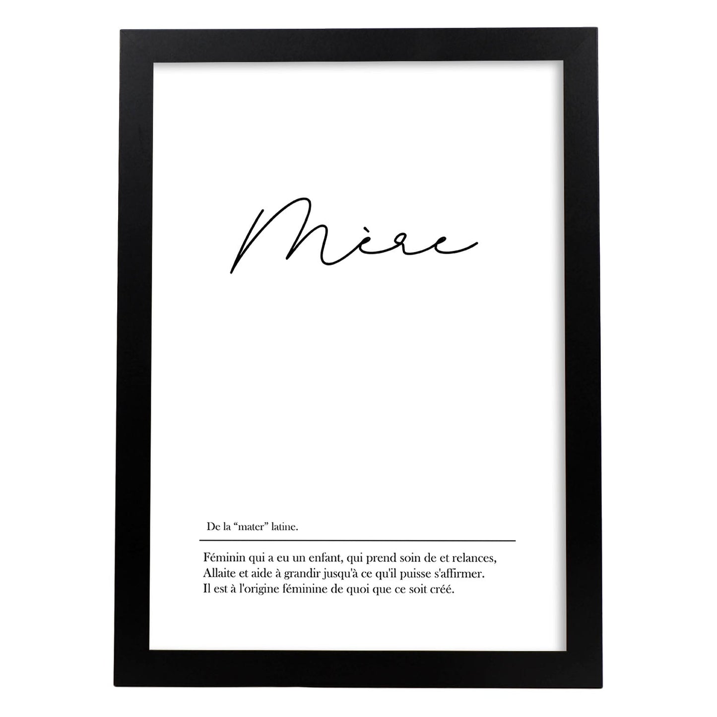 Poster con palabras en francés. Lámina Mere con definición y fondo blanco.-Artwork-Nacnic-A4-Marco Negro-Nacnic Estudio SL