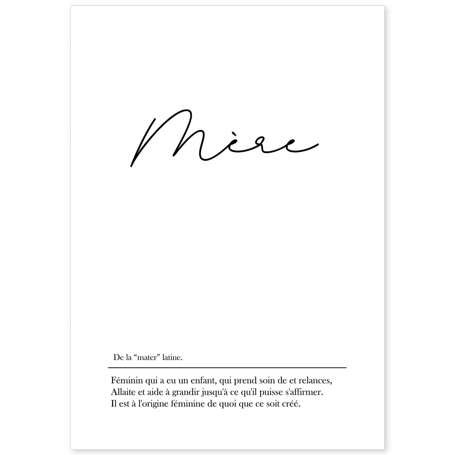 Poster con palabras en francés. Lámina Mere con definición y fondo blanco.-Artwork-Nacnic-A4-Sin marco-Nacnic Estudio SL