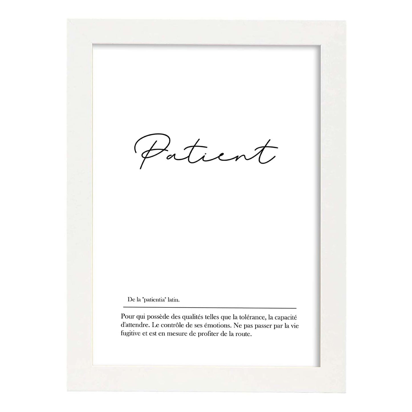 Poster con palabras en francés. Lámina Patient con definición y fondo blanco.-Artwork-Nacnic-A3-Marco Blanco-Nacnic Estudio SL