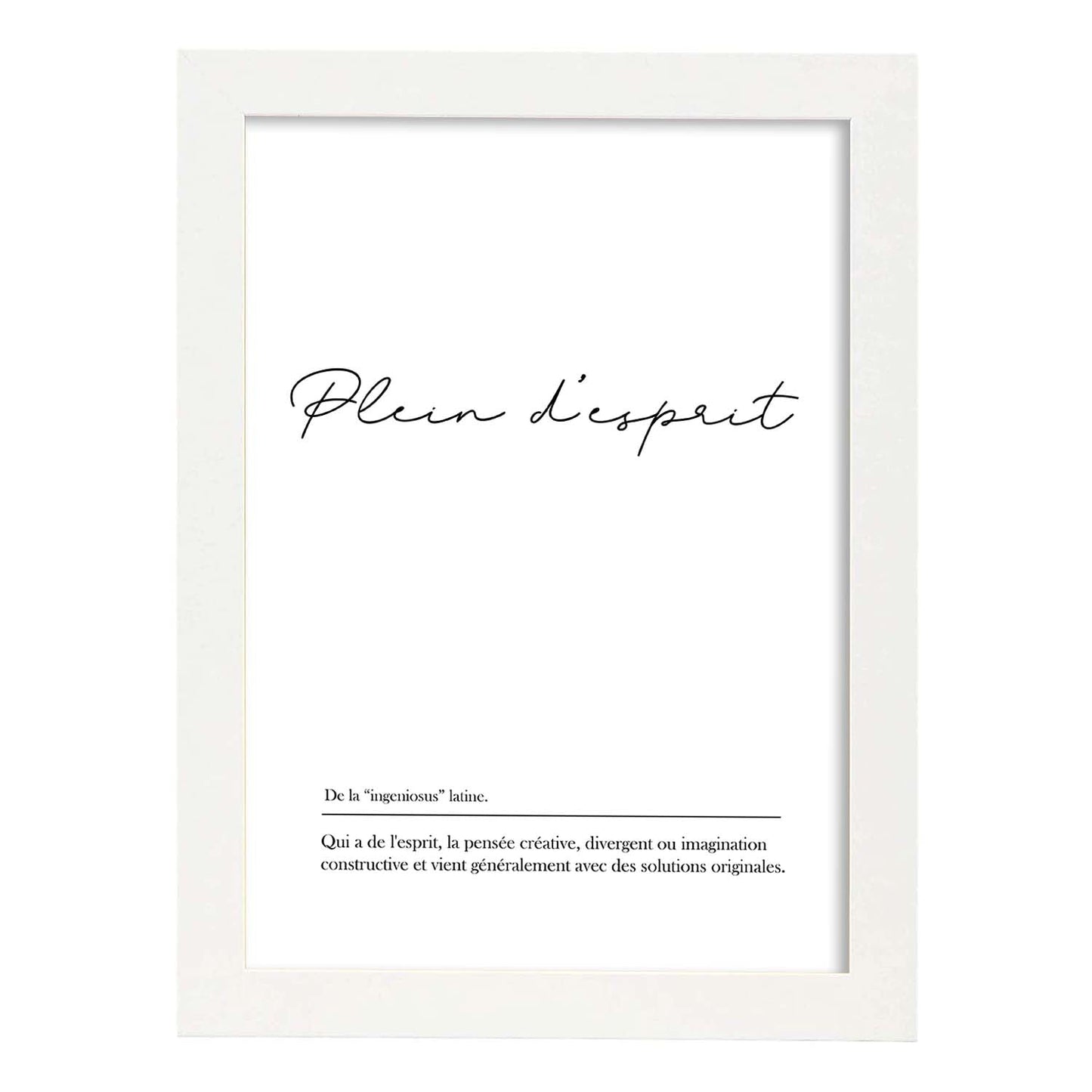 Poster con palabras en francés. Lámina Plein d'esprit con definición y fondo blanco.-Artwork-Nacnic-A3-Marco Blanco-Nacnic Estudio SL