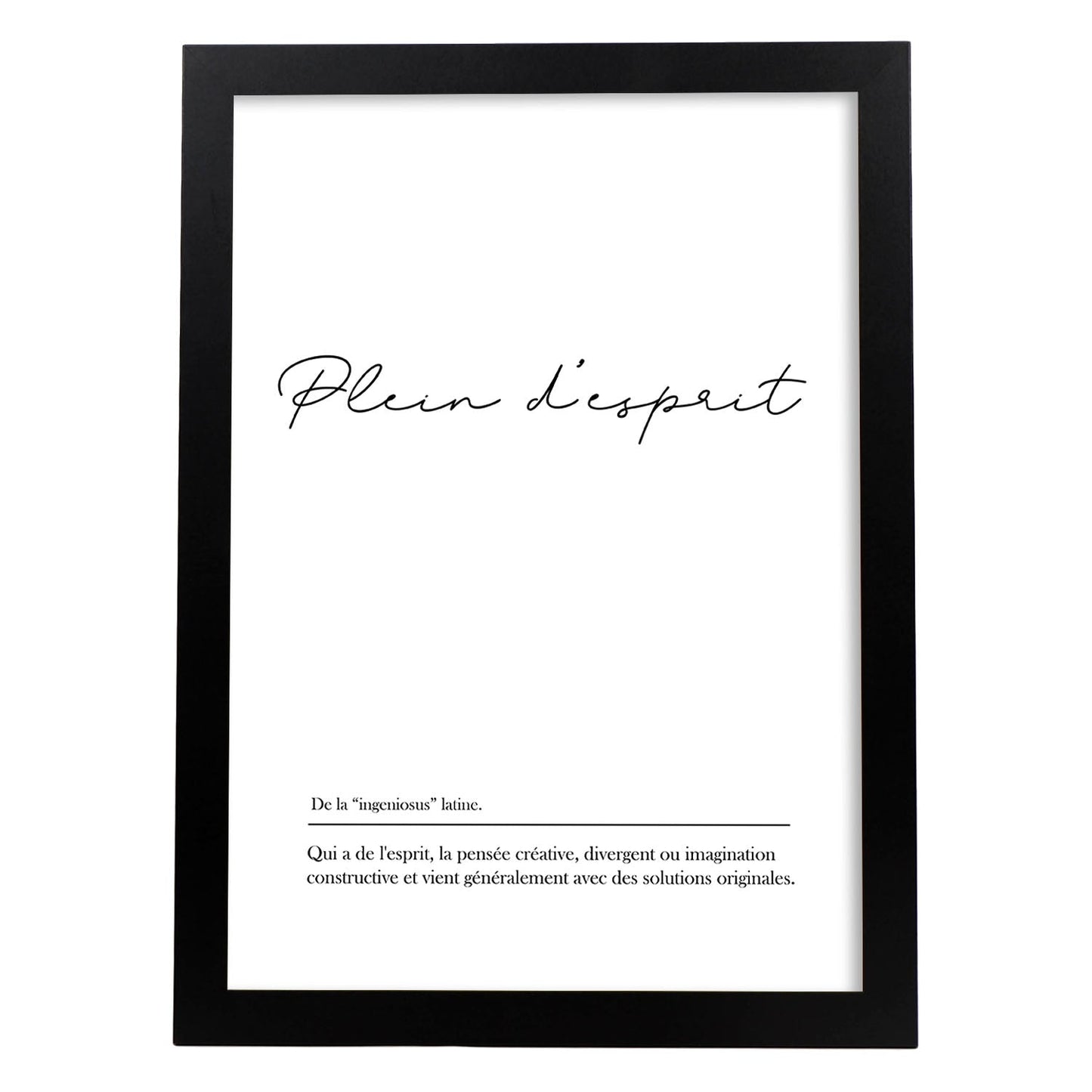 Poster con palabras en francés. Lámina Plein d'esprit con definición y fondo blanco.-Artwork-Nacnic-A3-Marco Negro-Nacnic Estudio SL
