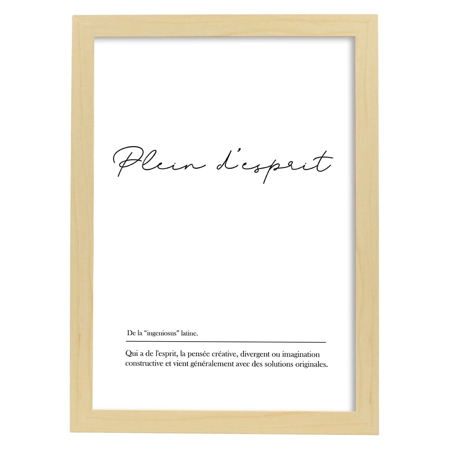 Poster con palabras en francés. Lámina Plein d'esprit con definición y fondo blanco.-Artwork-Nacnic-A4-Marco Madera clara-Nacnic Estudio SL