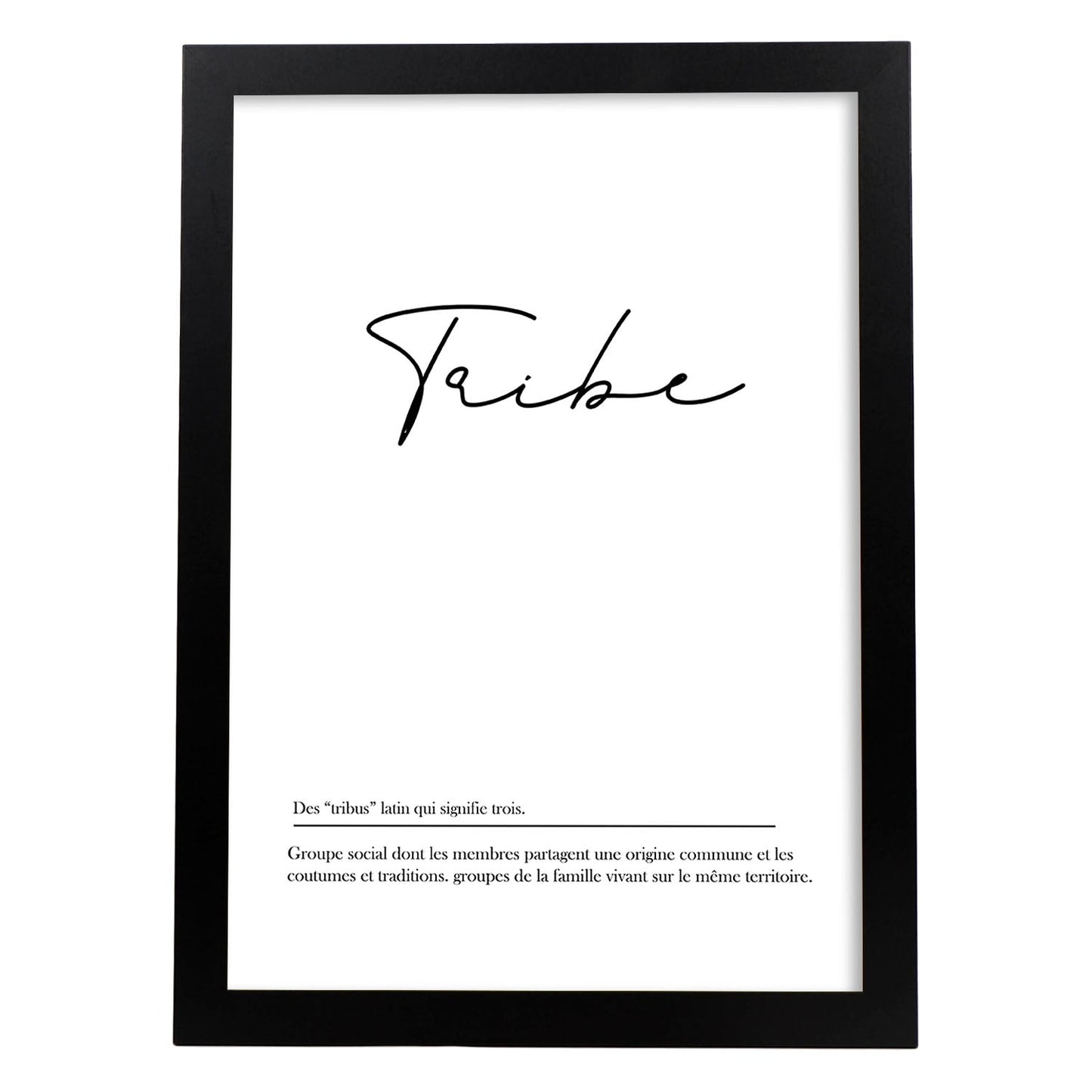 Poster con palabras en francés. Lámina Tribu con definición y fondo blanco.-Artwork-Nacnic-A4-Marco Negro-Nacnic Estudio SL