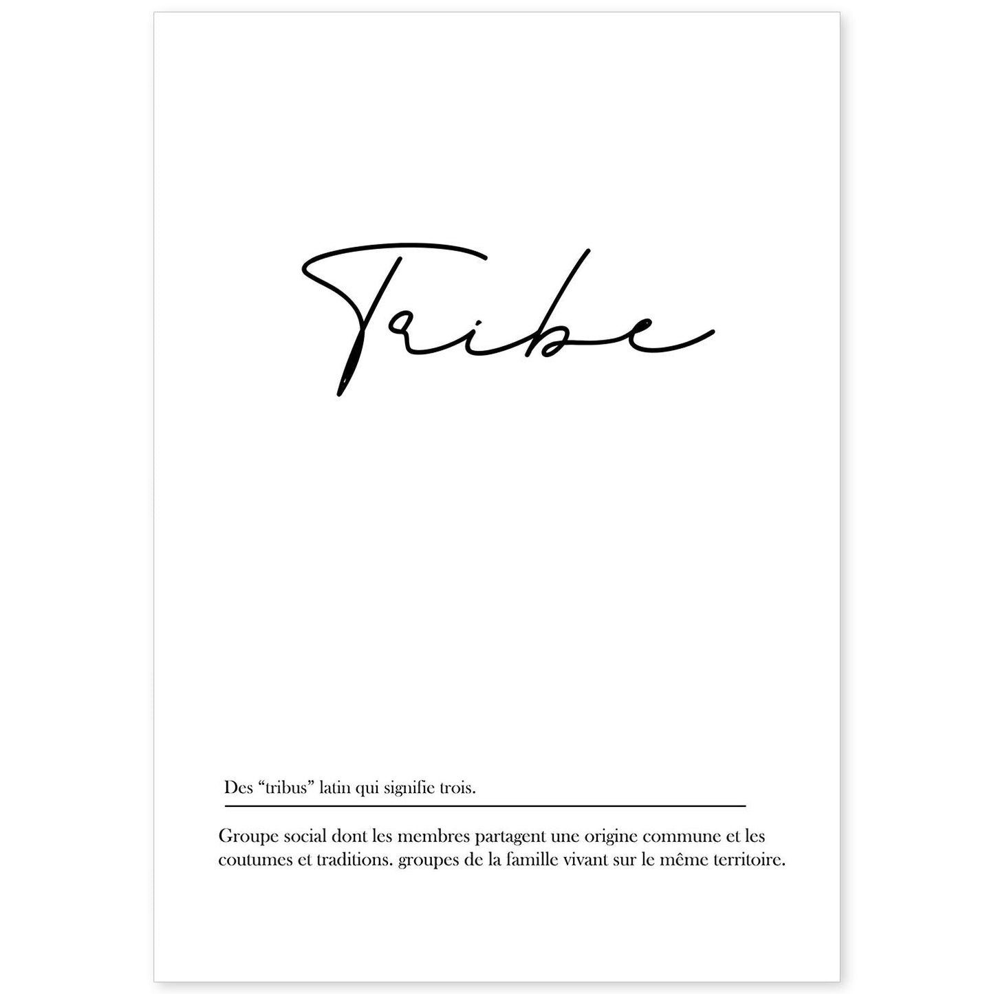 Poster con palabras en francés. Lámina Tribu con definición y fondo blanco.-Artwork-Nacnic-A4-Sin marco-Nacnic Estudio SL