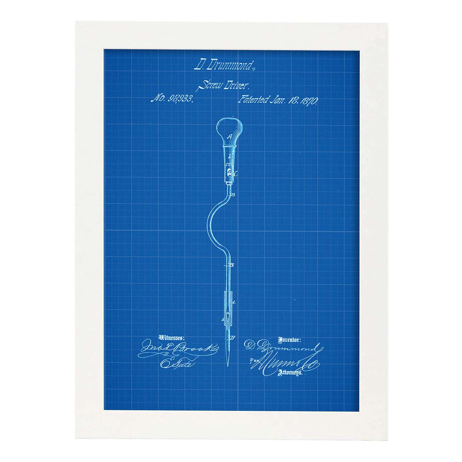 Poster con patente de Atornillador. Lámina con diseño de patente antigua-Artwork-Nacnic-A3-Marco Blanco-Nacnic Estudio SL
