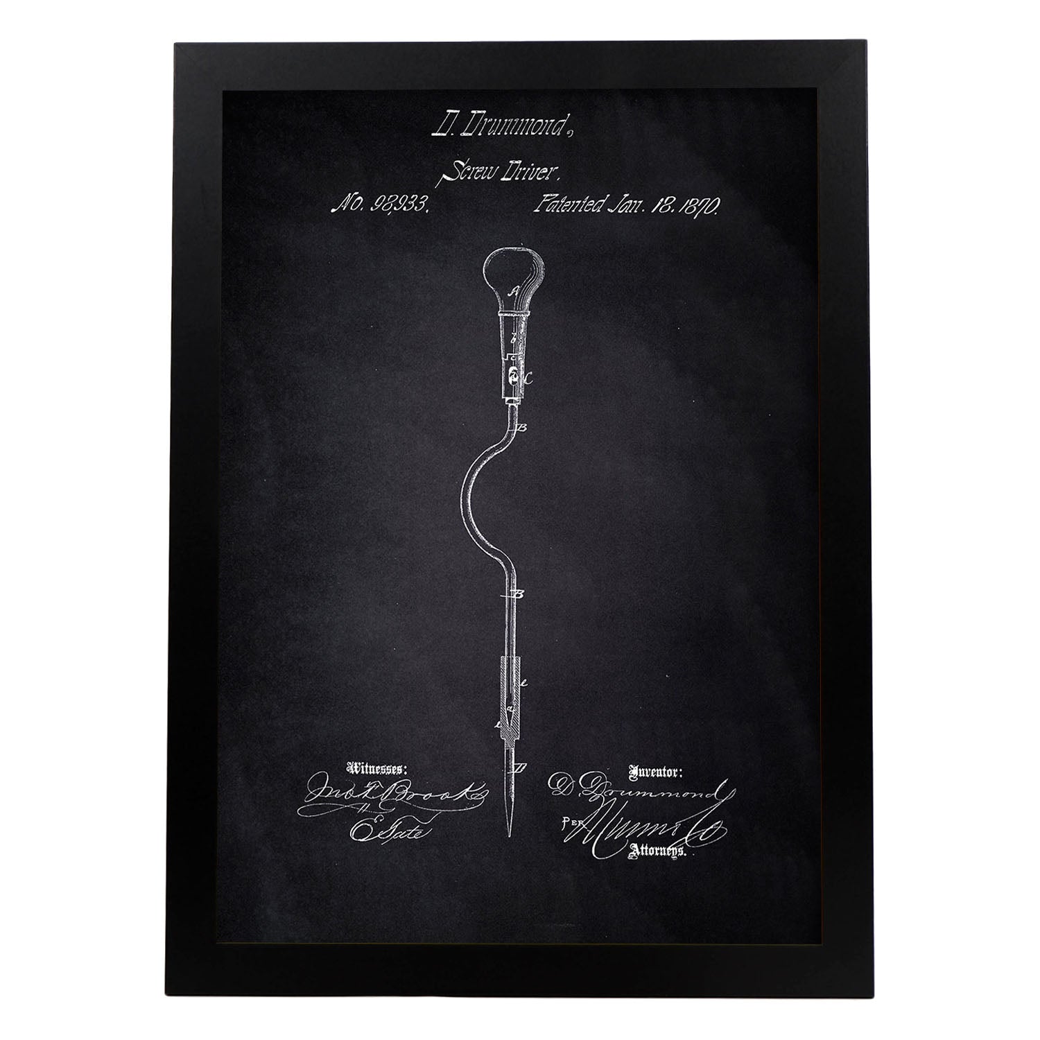 Poster con patente de Atornillador. Lámina con diseño de patente antigua-Artwork-Nacnic-A3-Marco Negro-Nacnic Estudio SL