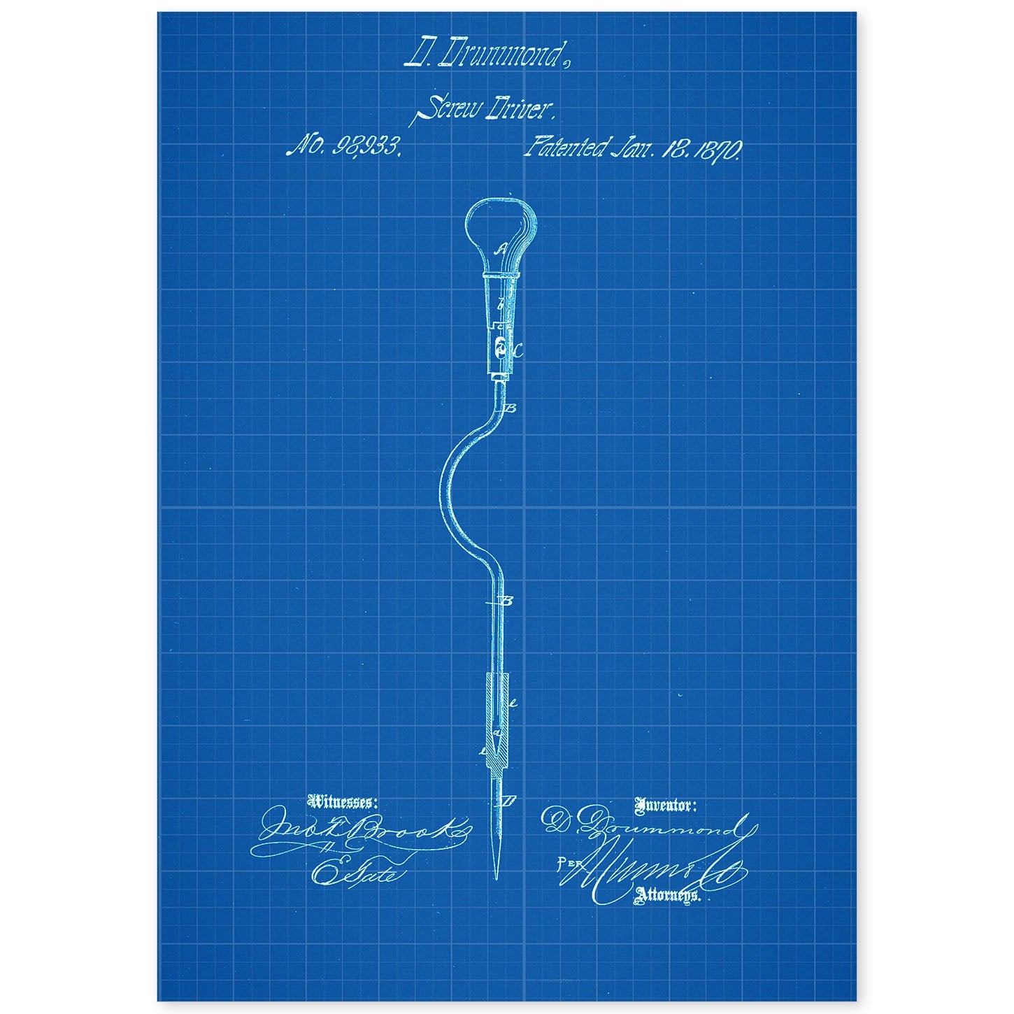 Poster con patente de Atornillador. Lámina con diseño de patente antigua-Artwork-Nacnic-A4-Sin marco-Nacnic Estudio SL