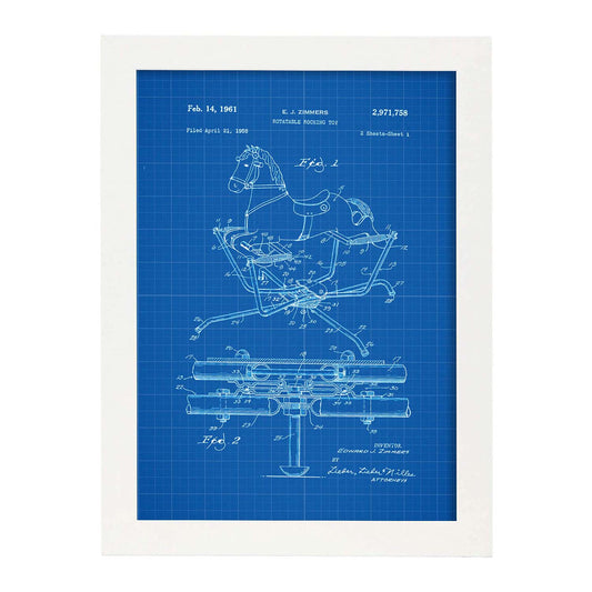 Poster con patente de Balancin caballito. Lámina con diseño de patente antigua-Artwork-Nacnic-A4-Marco Blanco-Nacnic Estudio SL