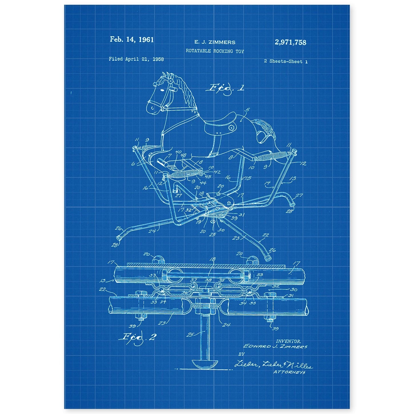 Poster con patente de Balancin caballito. Lámina con diseño de patente antigua-Artwork-Nacnic-A4-Sin marco-Nacnic Estudio SL