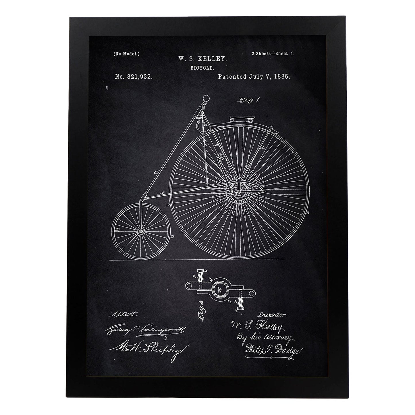 Poster con patente de Bicicleta 2. Lámina con diseño de patente antigua-Artwork-Nacnic-A3-Marco Negro-Nacnic Estudio SL