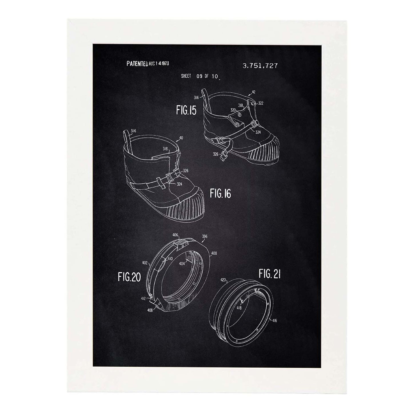 Poster con patente de Bota astronauta. Lámina con diseño de patente antigua-Artwork-Nacnic-A3-Marco Blanco-Nacnic Estudio SL