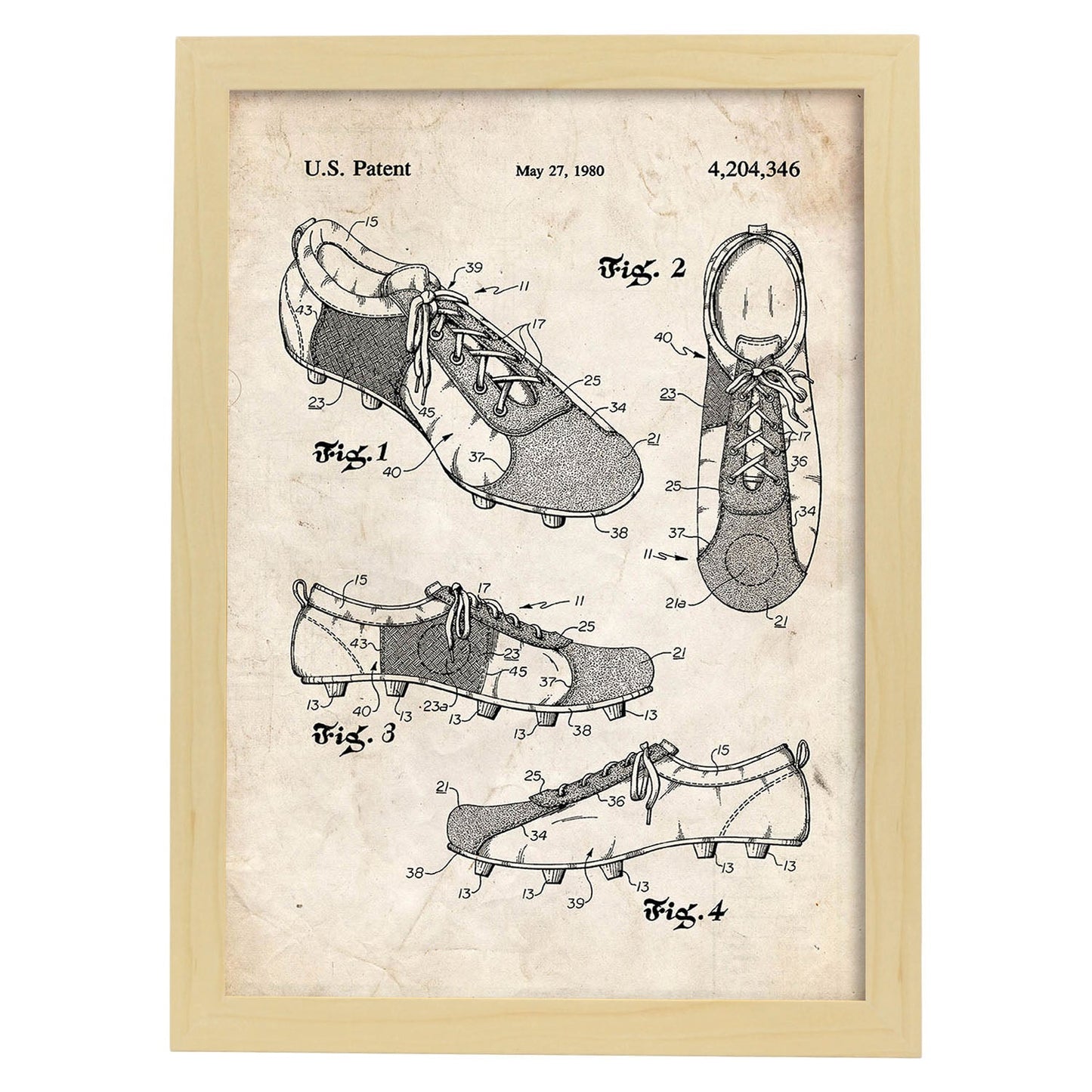 Poster con patente de Botas de tacos1. Lámina con diseño de patente antigua.-Artwork-Nacnic-A3-Marco Madera clara-Nacnic Estudio SL