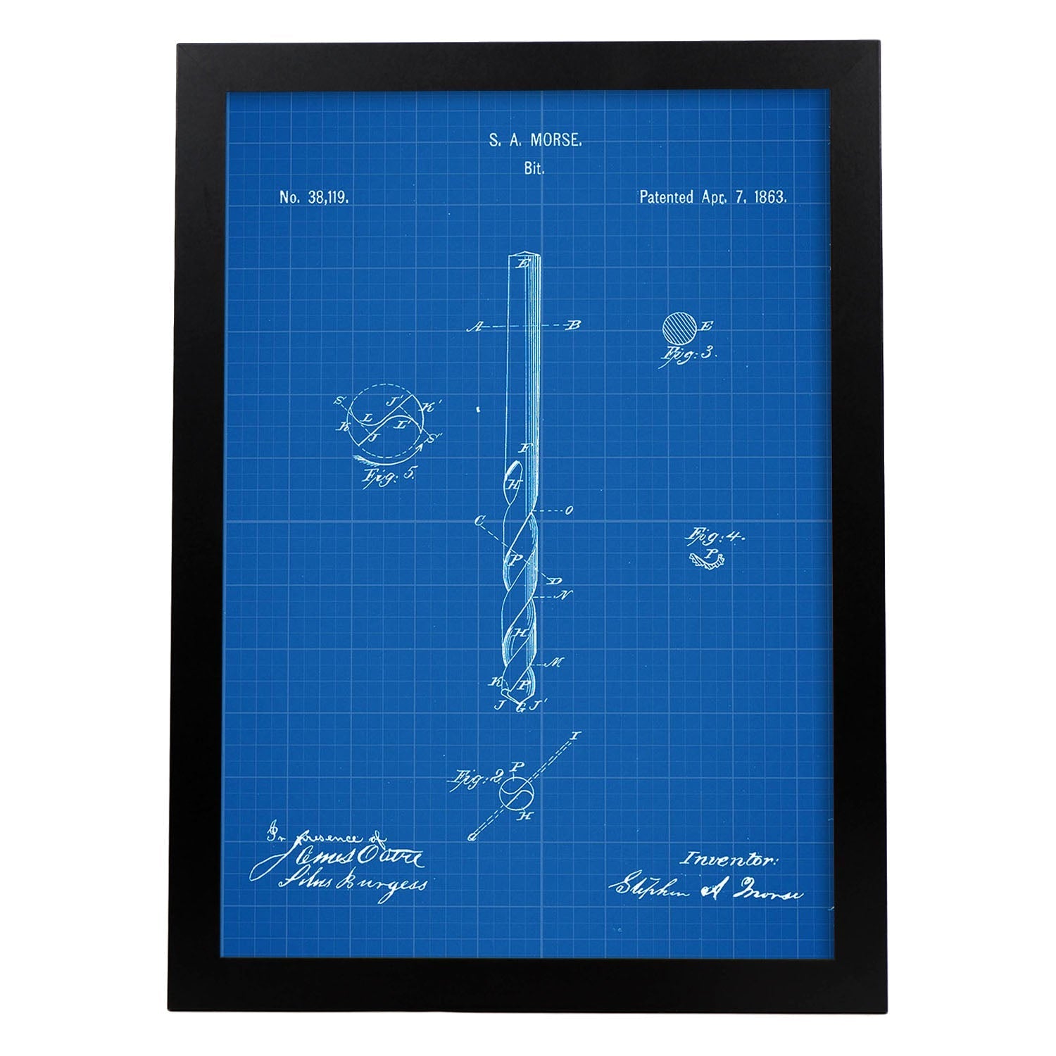 Poster con patente de Broca. Lámina con diseño de patente antigua-Artwork-Nacnic-A3-Marco Negro-Nacnic Estudio SL