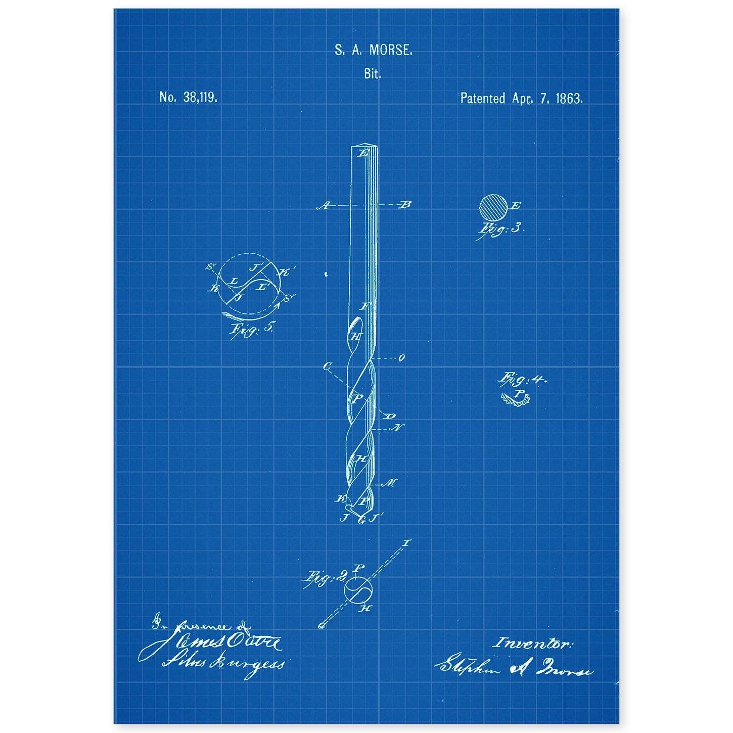 Poster con patente de Broca. Lámina con diseño de patente antigua-Artwork-Nacnic-A4-Sin marco-Nacnic Estudio SL