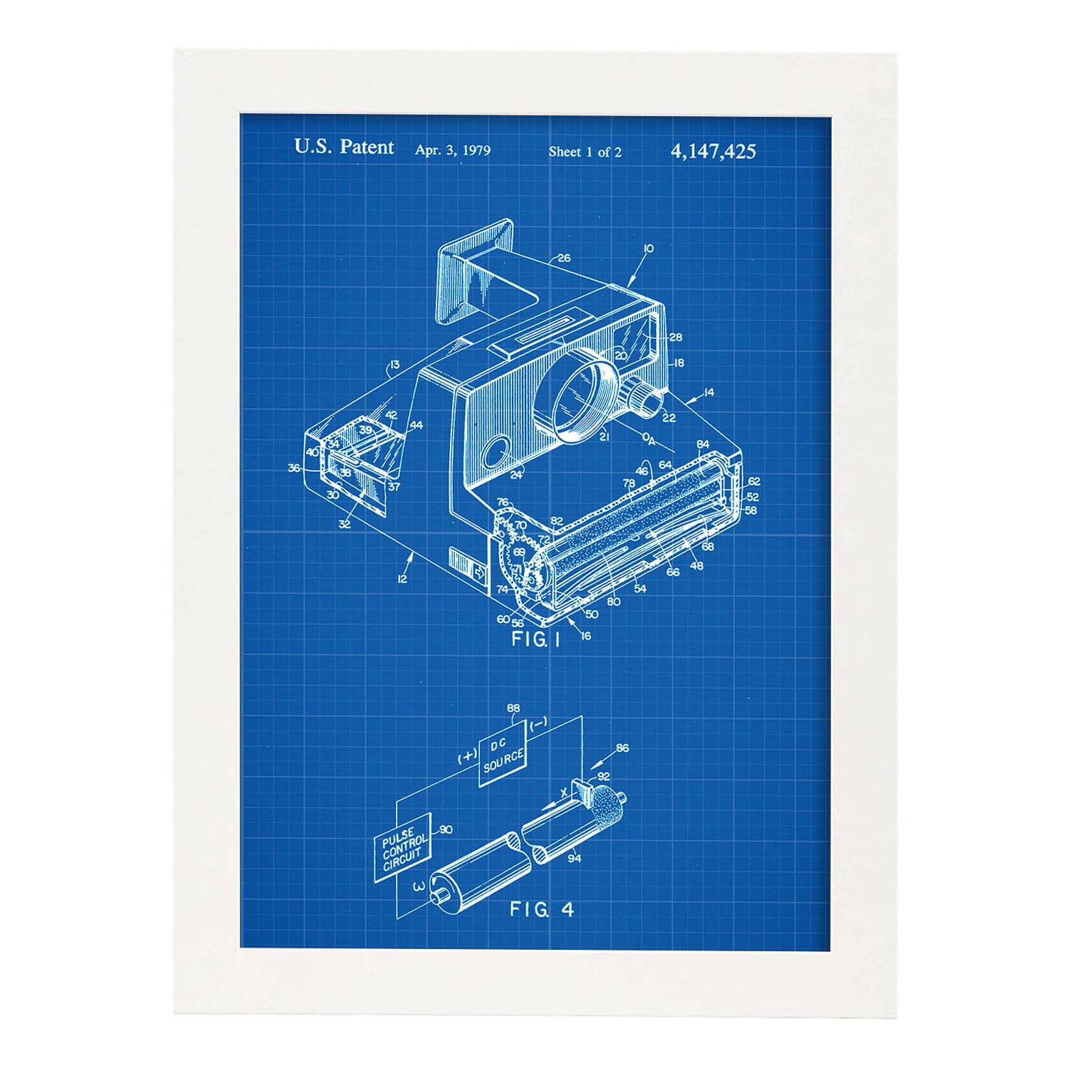 Poster con patente de Camara Polaroid. Lámina con diseño de patente antigua-Artwork-Nacnic-A4-Marco Blanco-Nacnic Estudio SL