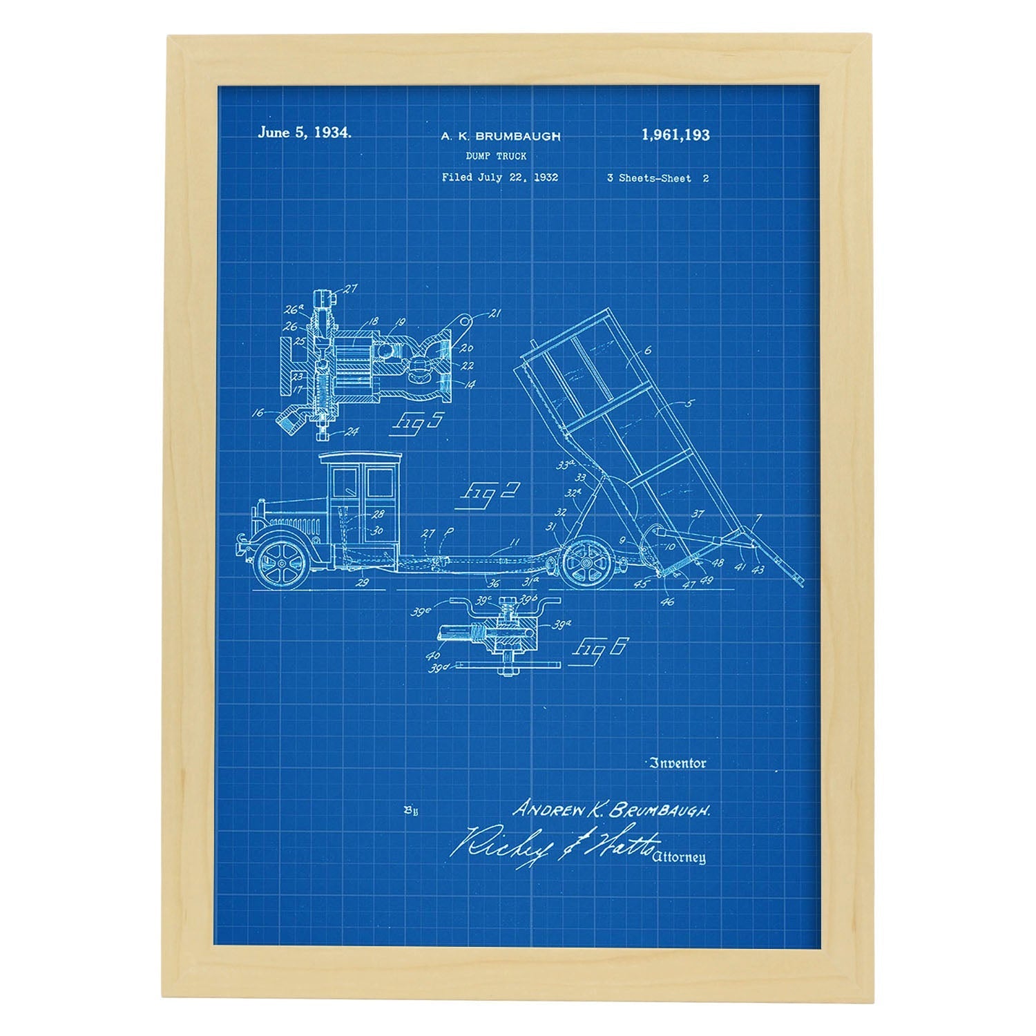 Poster con patente de Camion de basura 2. Lámina con diseño de patente antigua-Artwork-Nacnic-A4-Marco Madera clara-Nacnic Estudio SL