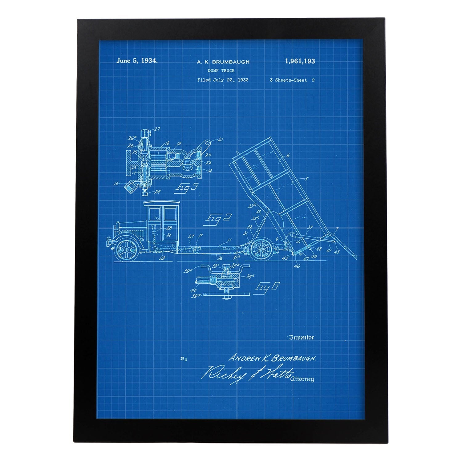 Poster con patente de Camion de basura 2. Lámina con diseño de patente antigua-Artwork-Nacnic-A4-Marco Negro-Nacnic Estudio SL