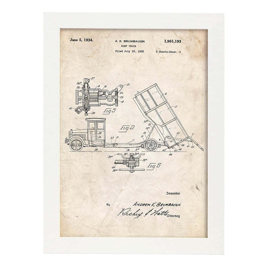 Poster con patente de Camion de basura 2. Lámina con diseño de patente antigua.-Artwork-Nacnic-A3-Marco Blanco-Nacnic Estudio SL