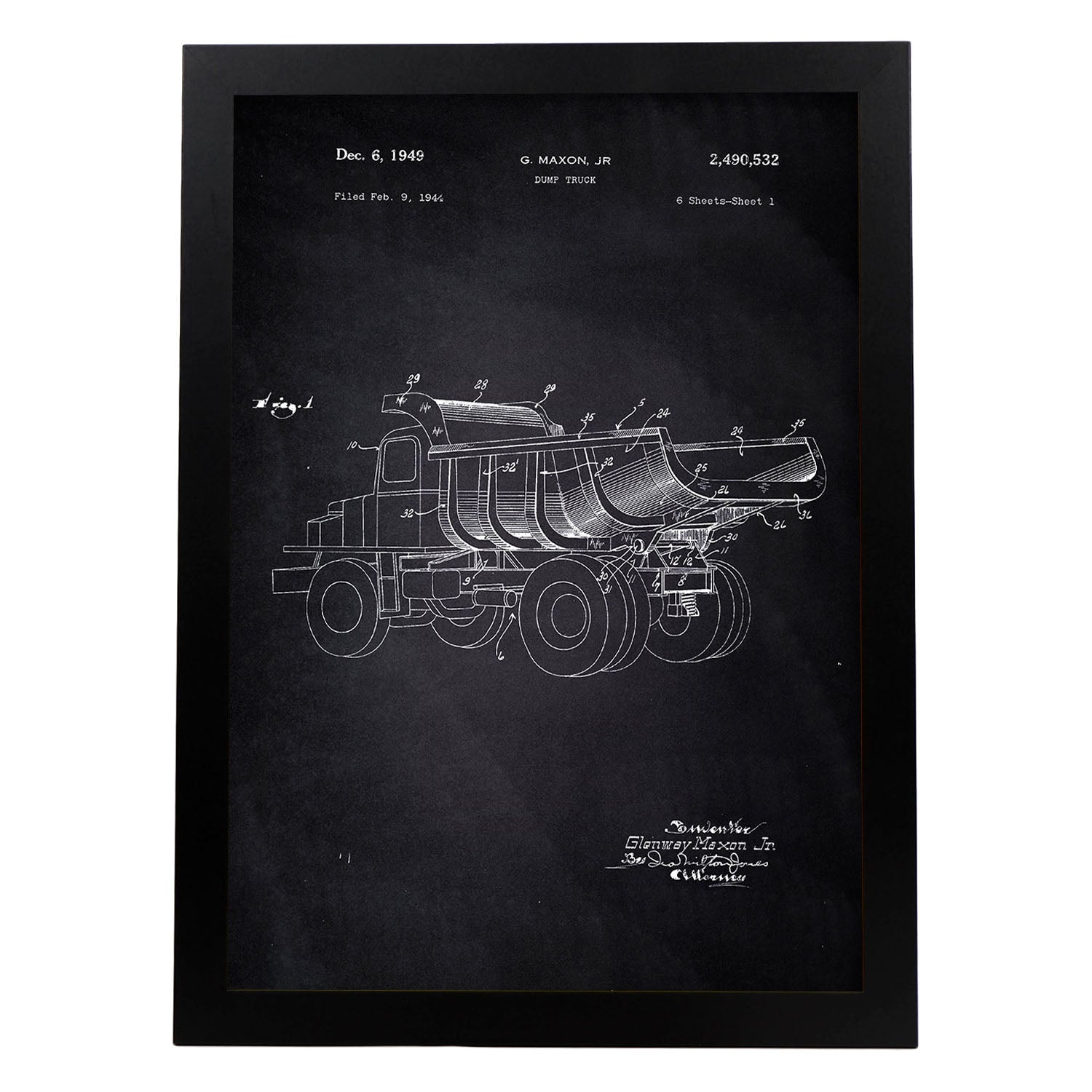 Poster con patente de Camion de carga 3. Lámina con diseño de patente antigua-Artwork-Nacnic-A4-Marco Negro-Nacnic Estudio SL