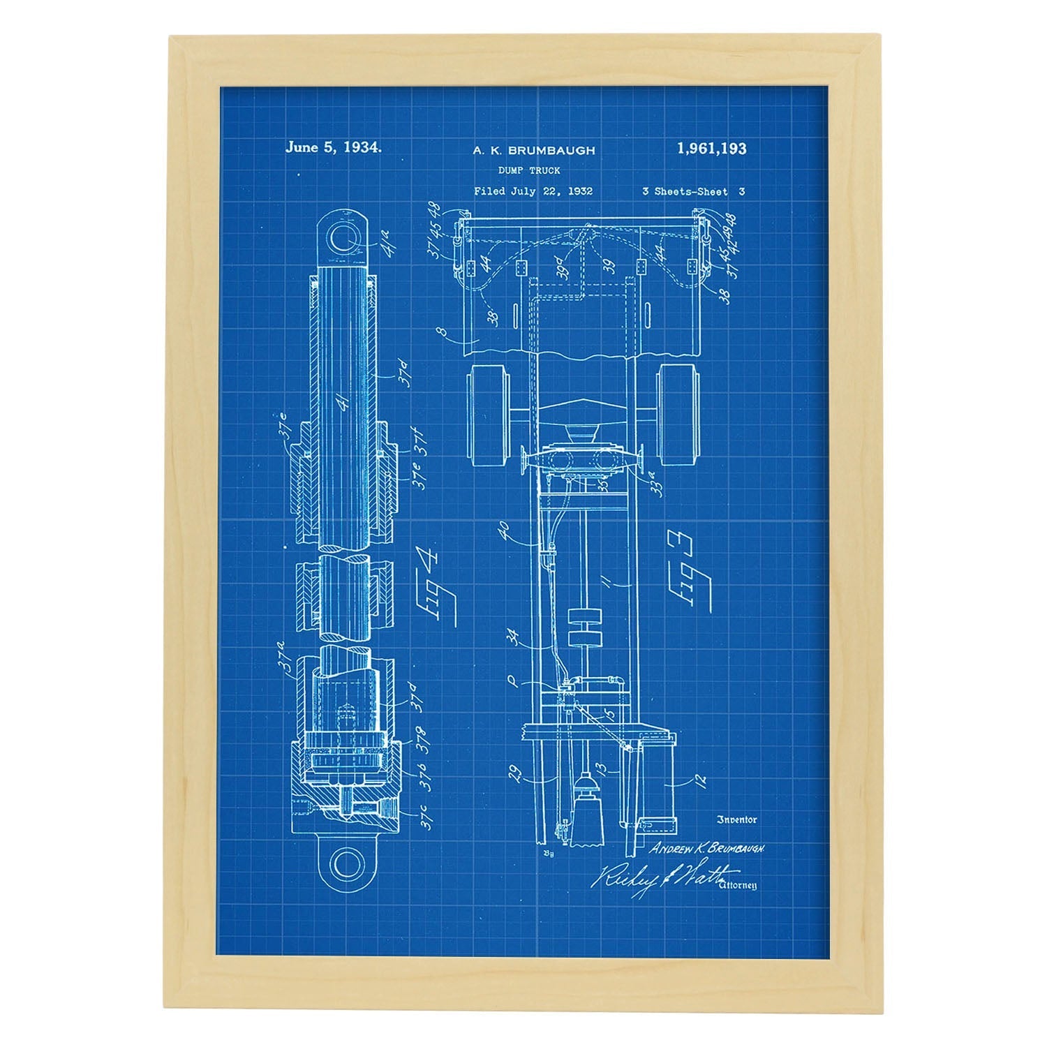 Poster con patente de Camion de carga. Lámina con diseño de patente antigua-Artwork-Nacnic-A3-Marco Madera clara-Nacnic Estudio SL