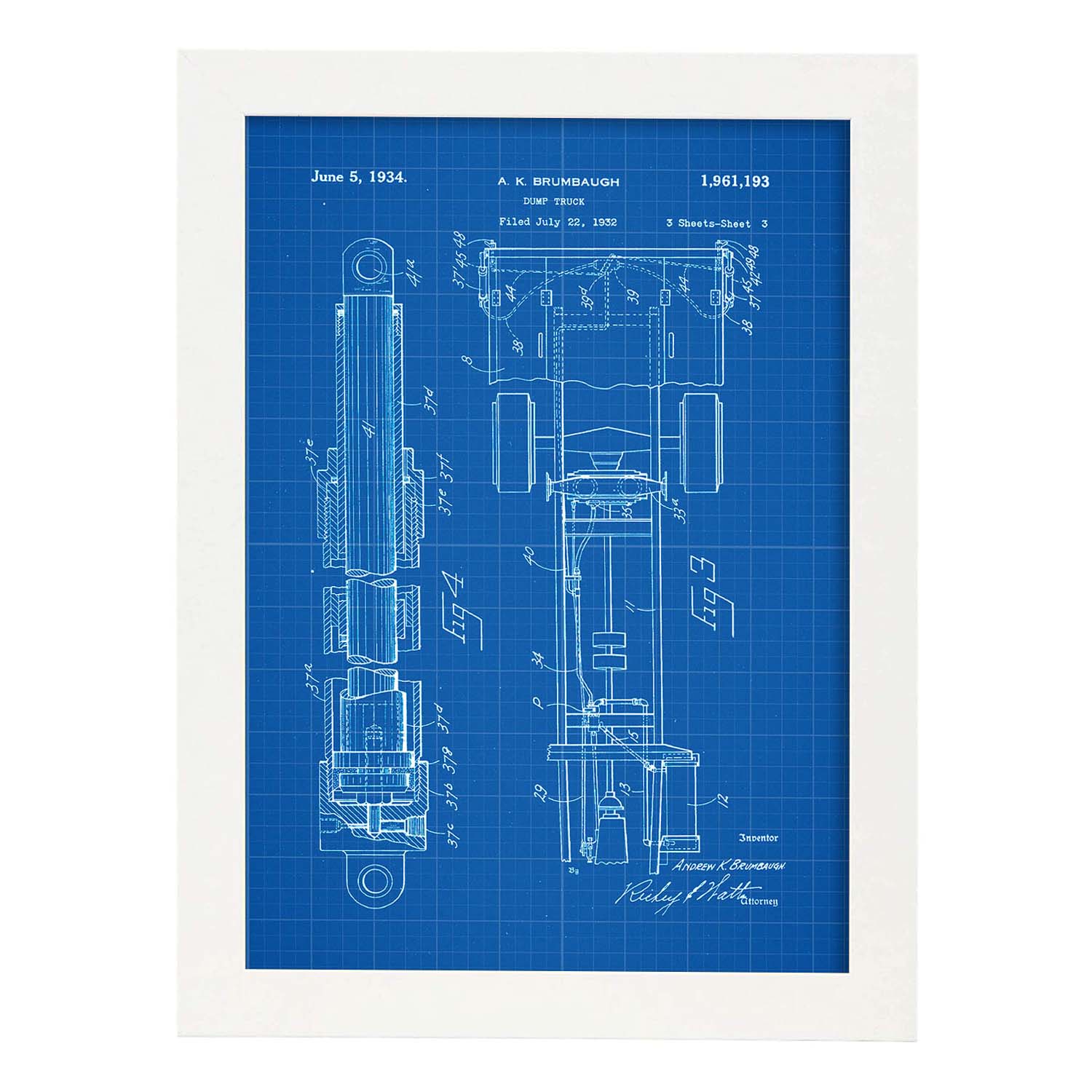 Poster con patente de Camion de carga. Lámina con diseño de patente antigua-Artwork-Nacnic-A4-Marco Blanco-Nacnic Estudio SL