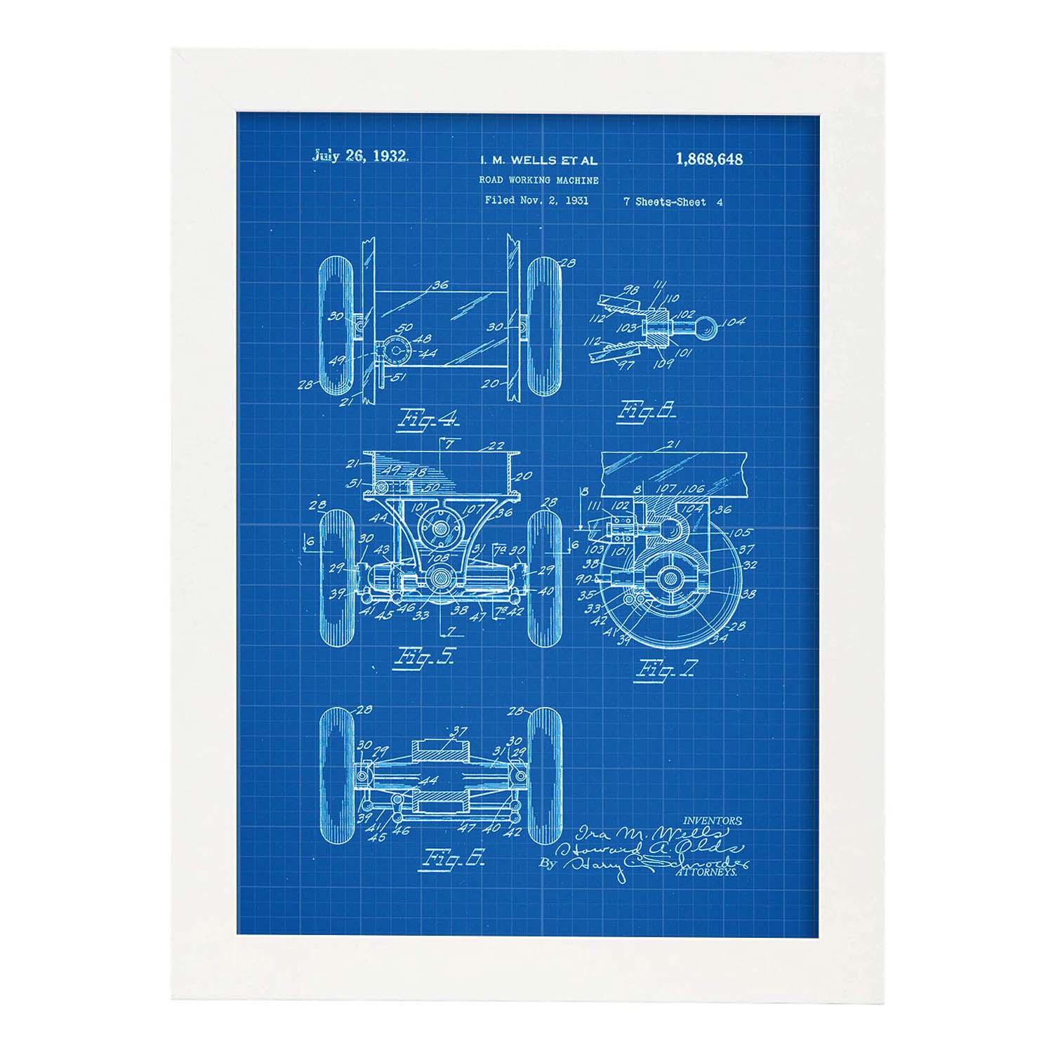 Poster con patente de Camion de trabajo en carretera 2. Lámina con diseño de patente antigua-Artwork-Nacnic-A3-Marco Blanco-Nacnic Estudio SL
