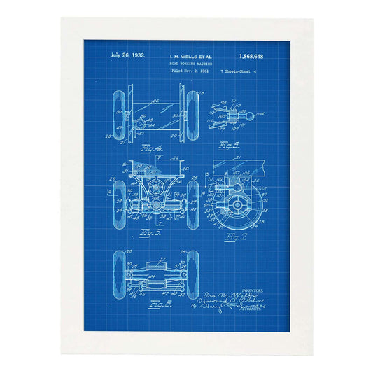 Poster con patente de Camion de trabajo en carretera 2. Lámina con diseño de patente antigua-Artwork-Nacnic-A3-Marco Blanco-Nacnic Estudio SL